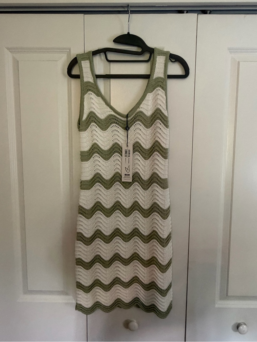MINKPINK Olive & White Knit Wave Mini Dress